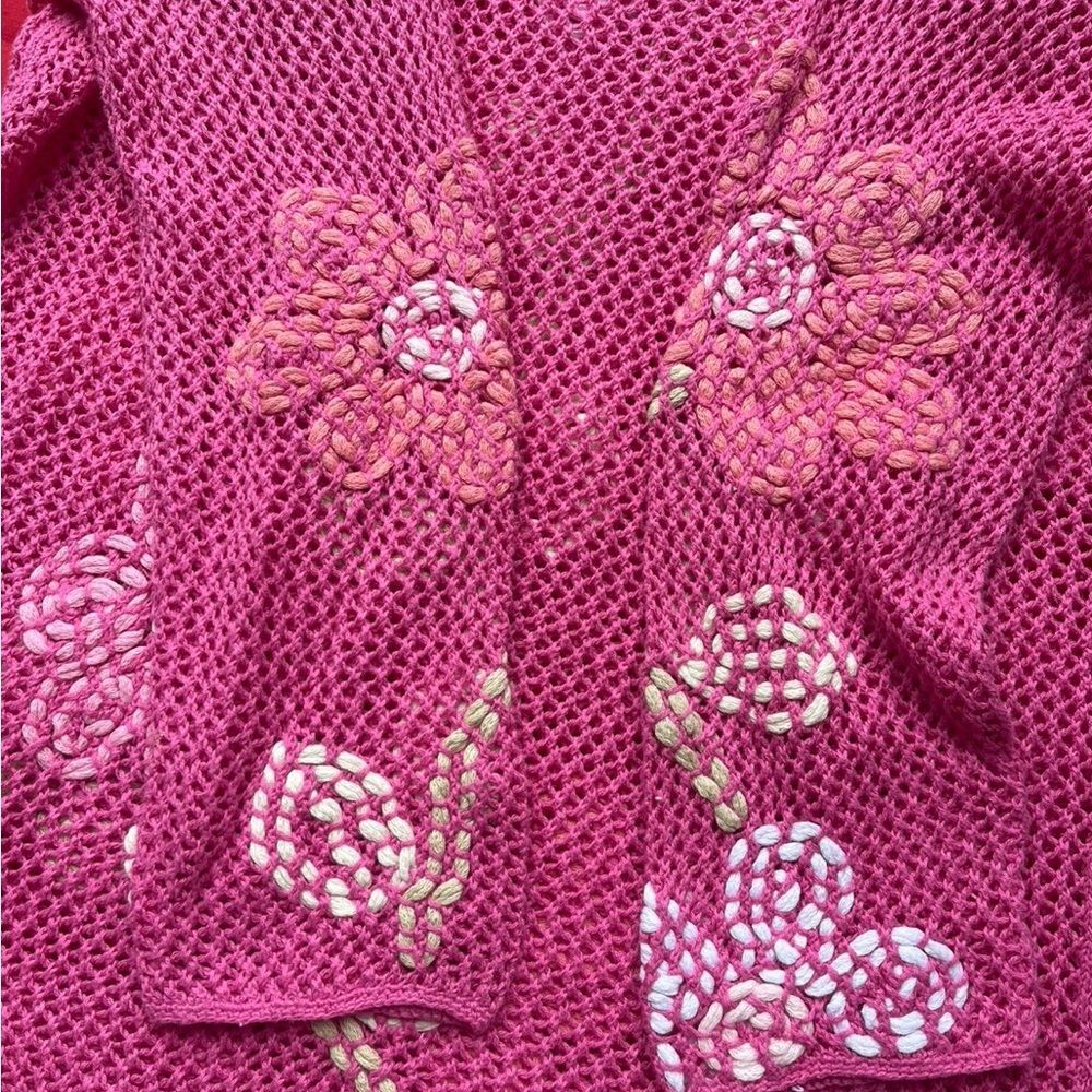 Y2K Sigrid Olsen Pink Knit Sweater w/ Floral Embroidery – Size S (2002) - Picture 5 of 8